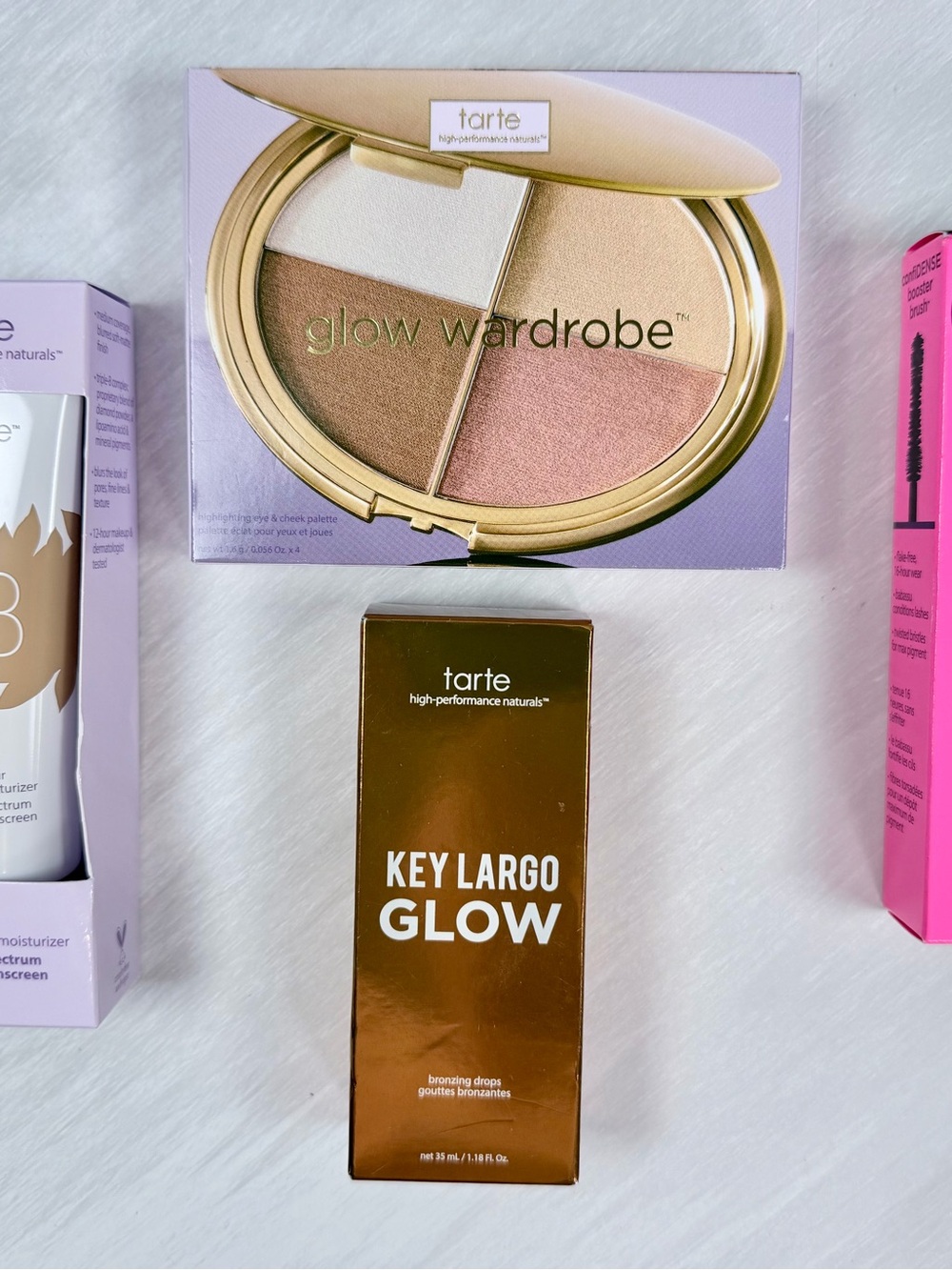 tarte Makeup Bundle-BB blur, glow drops, Big Ego mascara, and glow palette